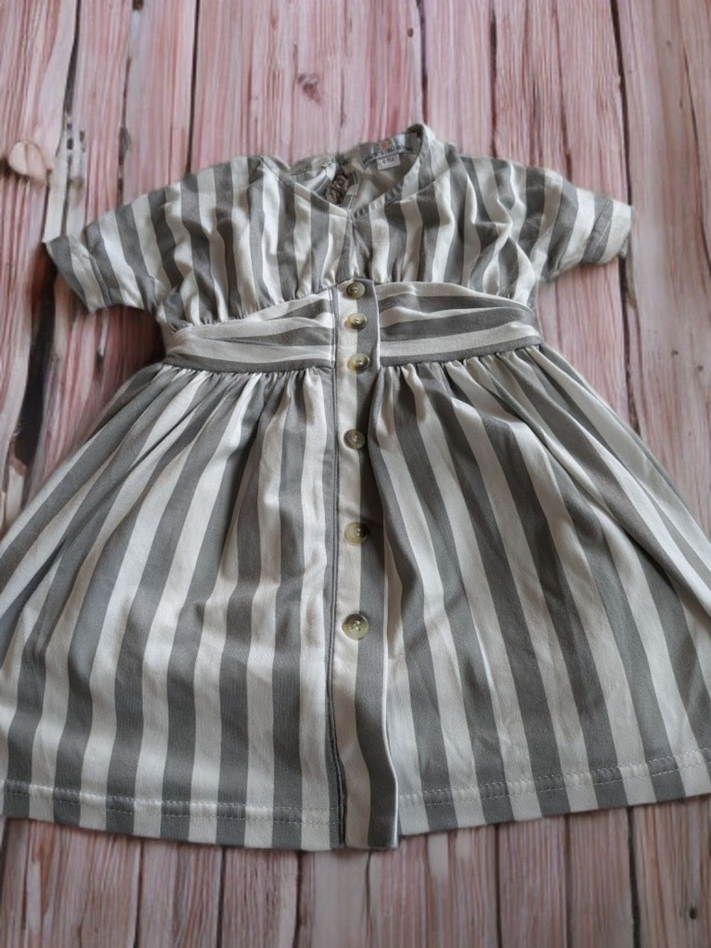 Baileys Blossom Gray and White Striped Button-Up Casual Dress